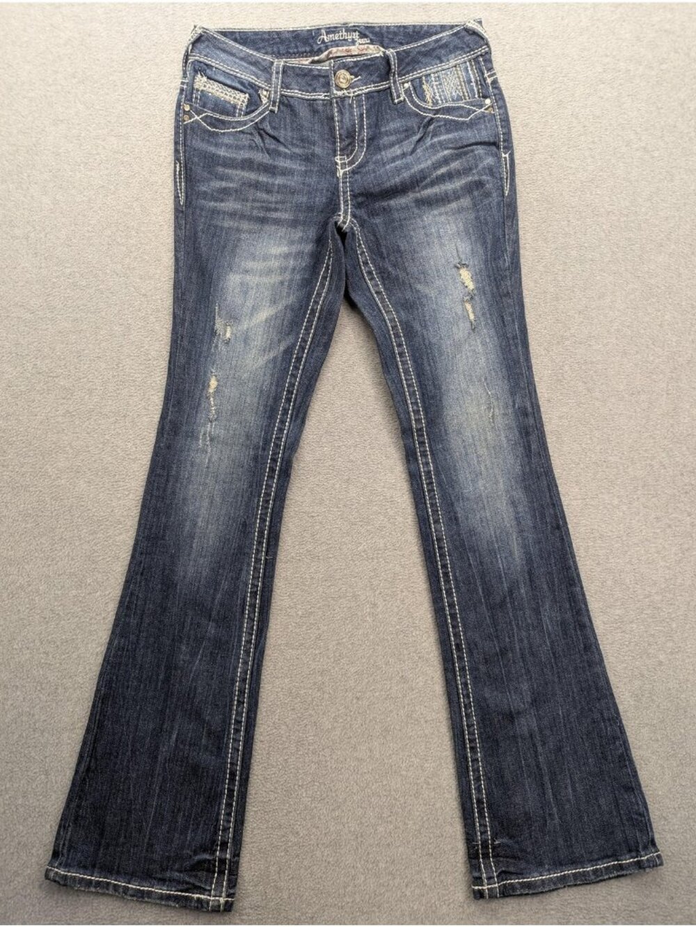 Amethyst Jeans Bootcut Jeans Juniors 5 Blue Medium Wash Low Rise Distressed